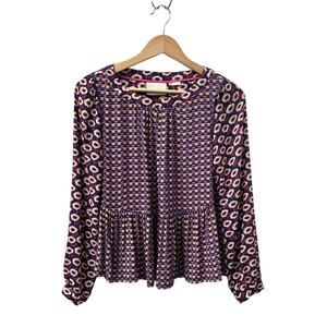 Maeve Anthropologie Purple Cheyenne Peplum Women’s Blouse Long Sleeve Size XSP